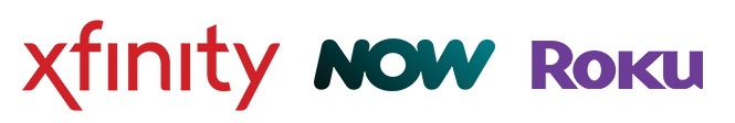 Supplied Xfinity, NOW, and Roku platform logos